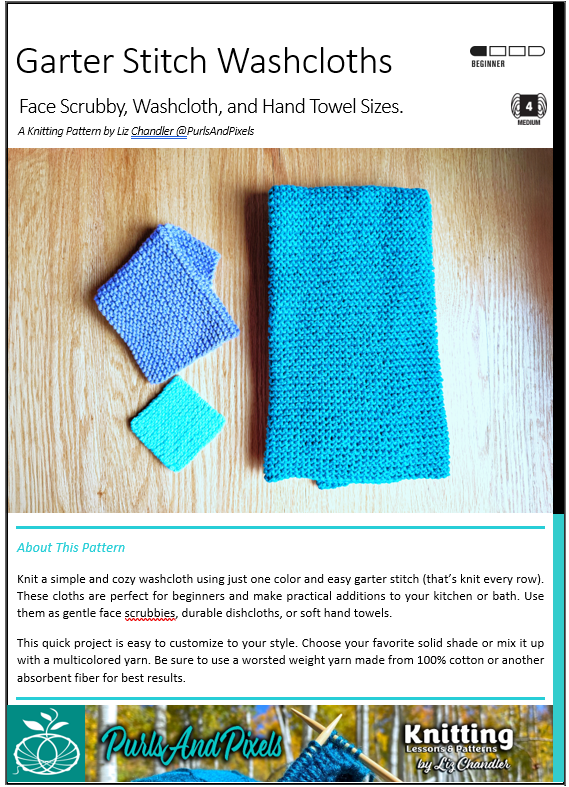 Get Liz Chandler's Garter Stitch Washcloths Knitting Pattern PDF download at PurlsAndPixels.