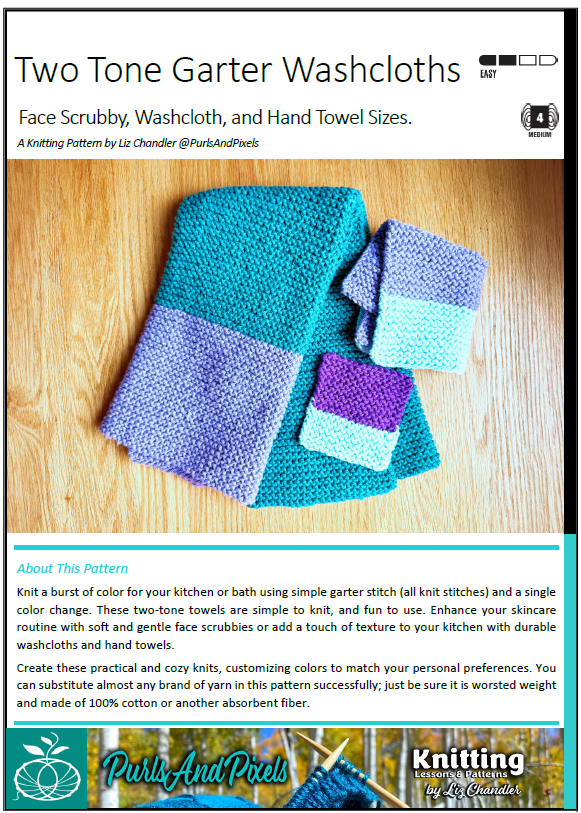 Get Liz Chandler's Two Color Garter Stitch Washcloths Knitting Pattern PDF download at PurlsAndPixels.