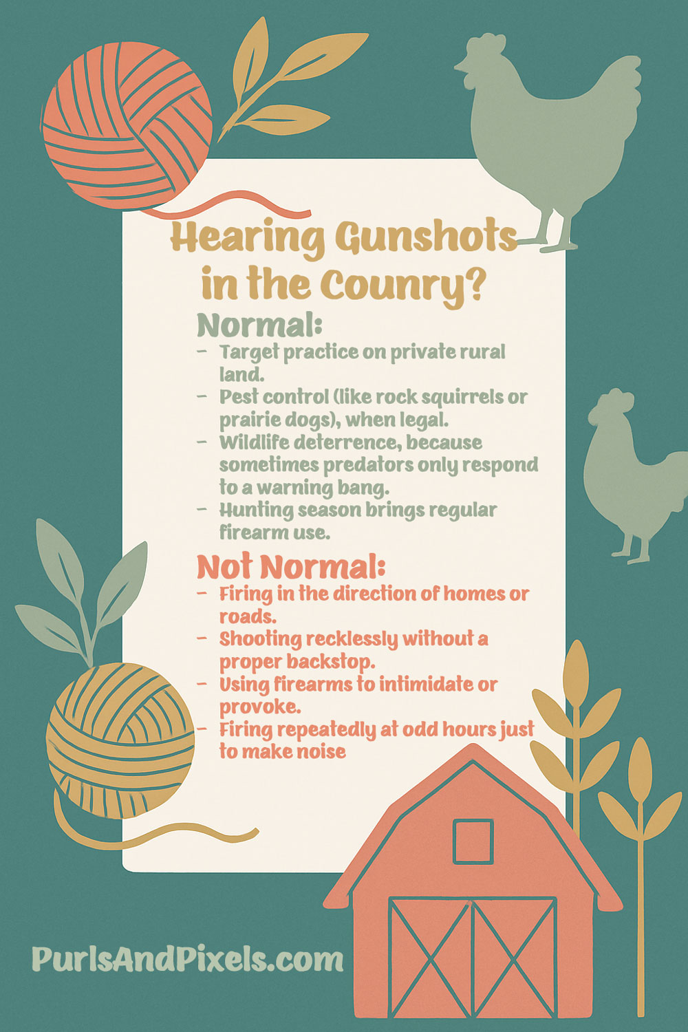 Hearing gunshots in rural country? It could be normal. Find out more from Liz Chandler @PurlsAndPixels.