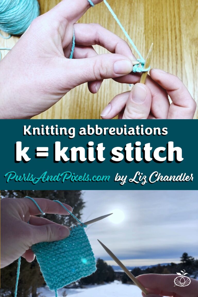 Knitting abbreviations: what does k mean? Knit Stitch. Learn more with Liz @PurlsAndPixels.