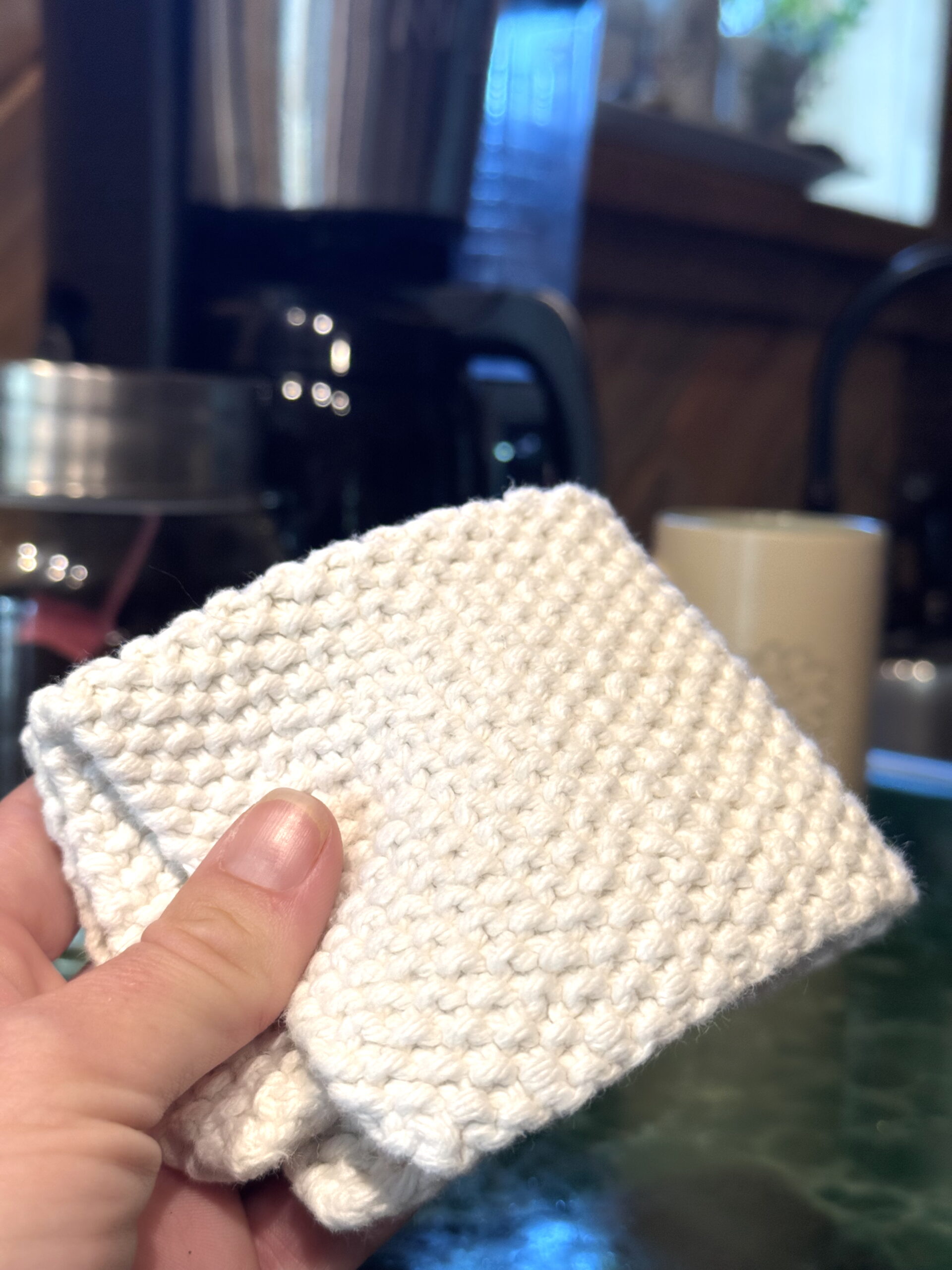 Clean up coffee spills (and lots of other things) with the cutest handmade washcloths around get the free knitting pattern and ideas to create your own cozy coffee nook from Liz Chandler @PurlsAndPixels.