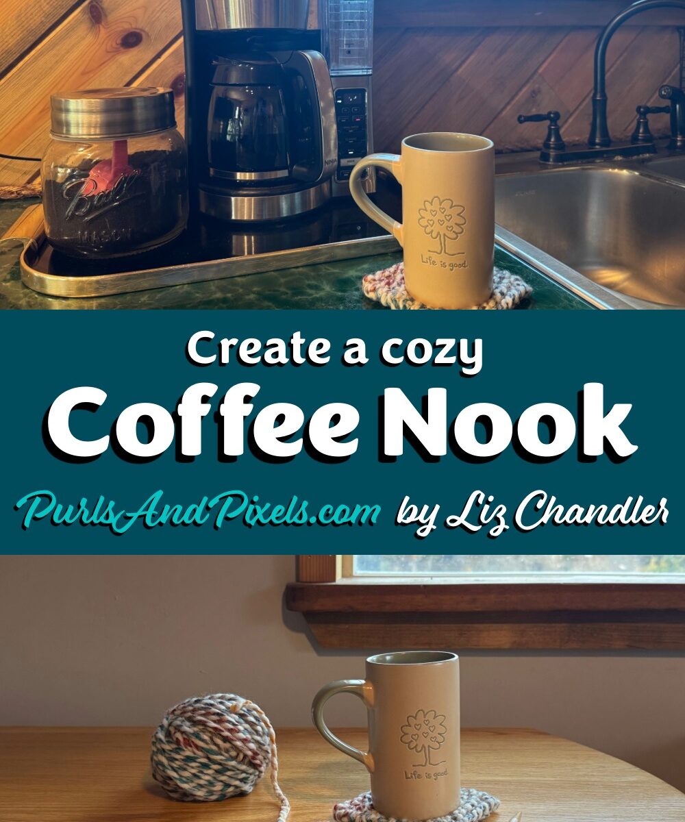 Learn to make your own cozy coffee nook with Liz Chandler @PurlsAndPixels. Happy Coffee Day!