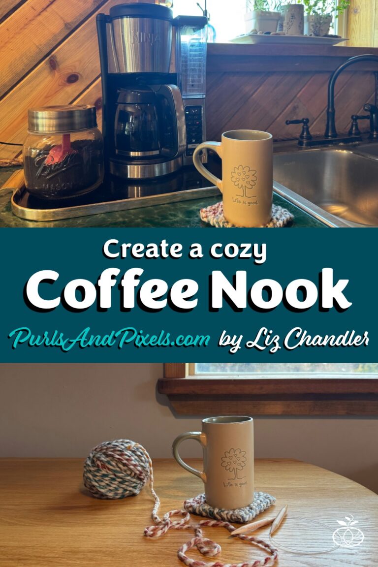 Learn to make your own cozy coffee nook with Liz Chandler @PurlsAndPixels. Happy Coffee Day!