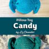 Knit candy pillow toys made with the PDF knitting pattern shown on natural surfaces.
