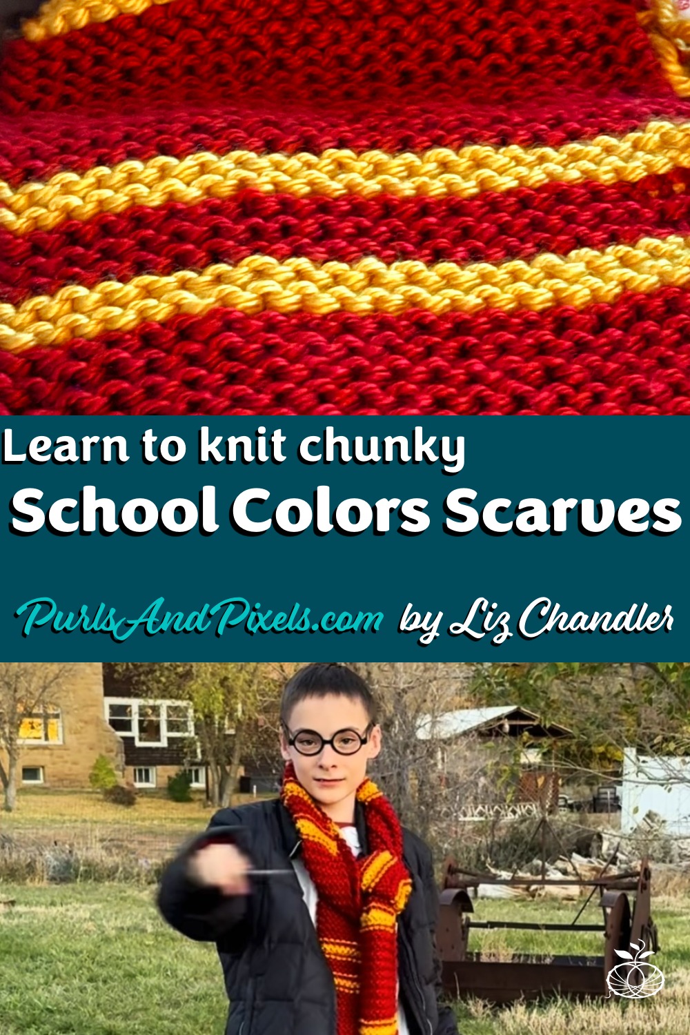 Knit a scarf in your favorite school colors. Wear it for Halloween or to the next sports match. Free knitting pattern from Liz Chandler @PurlsAndPixels.