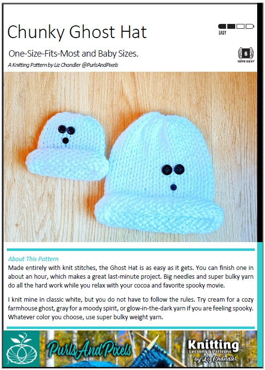 Get the chunky ghost hat knitting pattern pdf printable by Liz Chandler at PurlsAndPixels.
