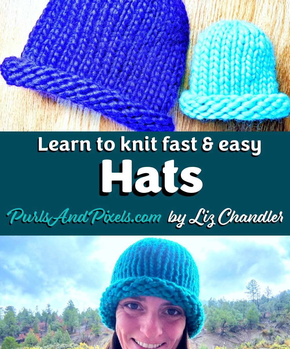 Learn to knit the easiest chunky knit hats, seamlessly in the round with the PDF knitting pattern from Liz Chandler @PurlsAndPixels.