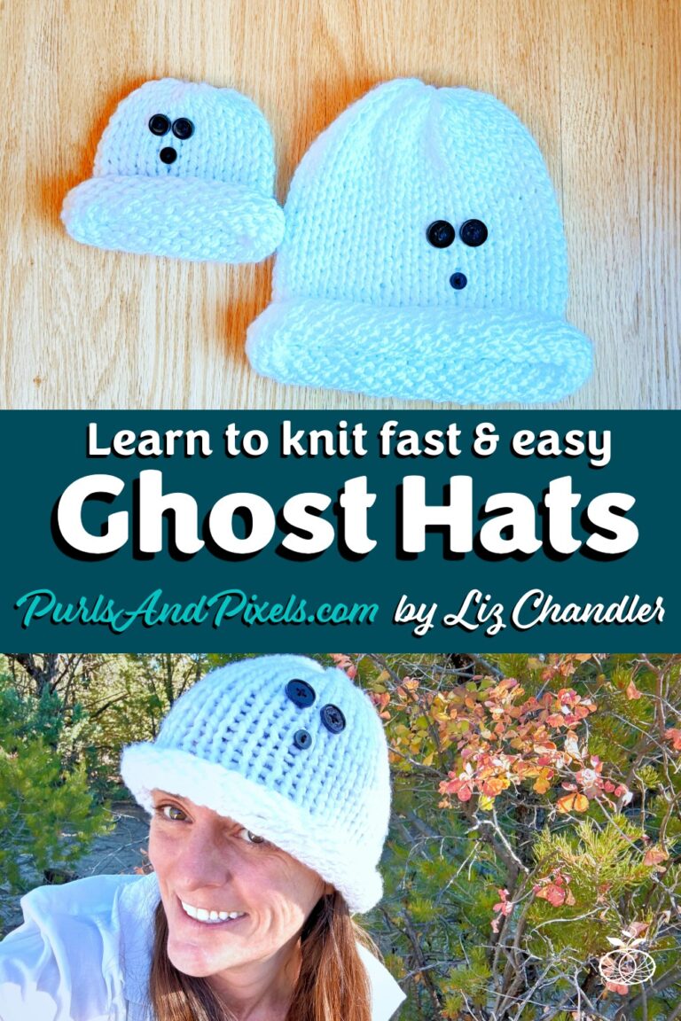 Learn to knit fast and easy ghost hats with the PDF knitting pattern by Liz Chandler @PurlsAndPixels.
