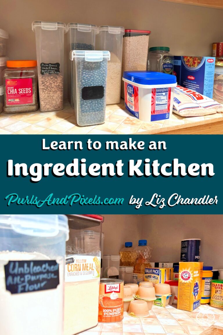 Learn how to build a basic ingredient kitchen with Liz Chandler at PurlsAndPixels.