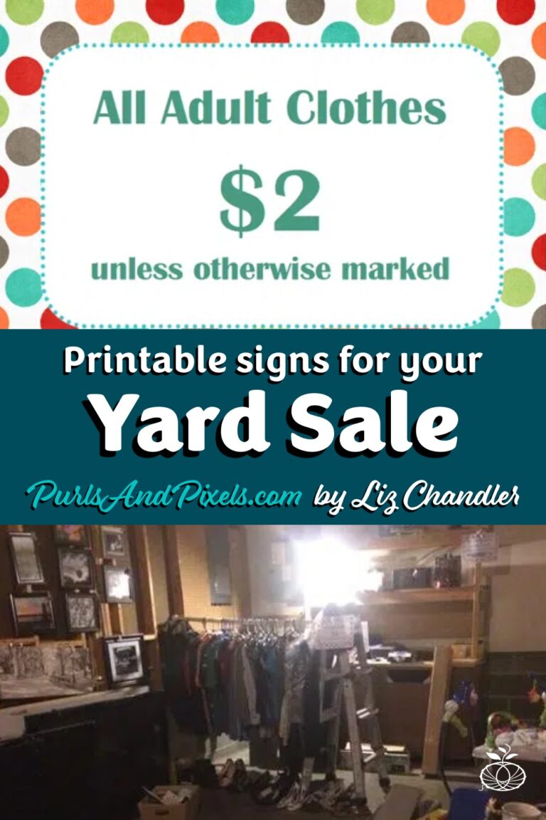Free printable yard sale sign. Download, edit, and print these yard sale signs for your next garage sale. From Liz Chandler at PurlsAndPixels.