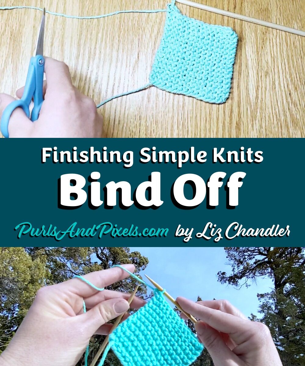Finish your simple knits by learning to bind off, which means take your last stitches off the knitting needles. Get the free knitting guide from Liz Chandler @PurlsAndPixels.