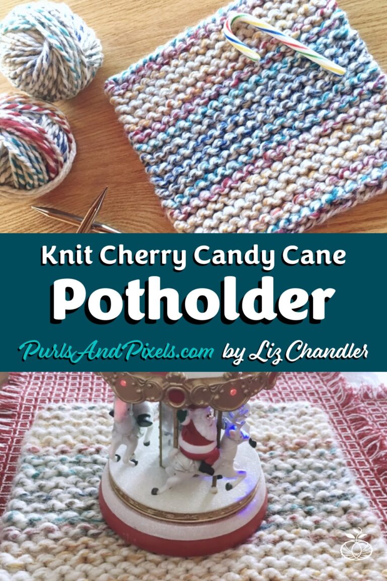Easy cherry candy cane pot holder knitting pattern a quick holiday knitting project from Liz @PurlsAndPixels