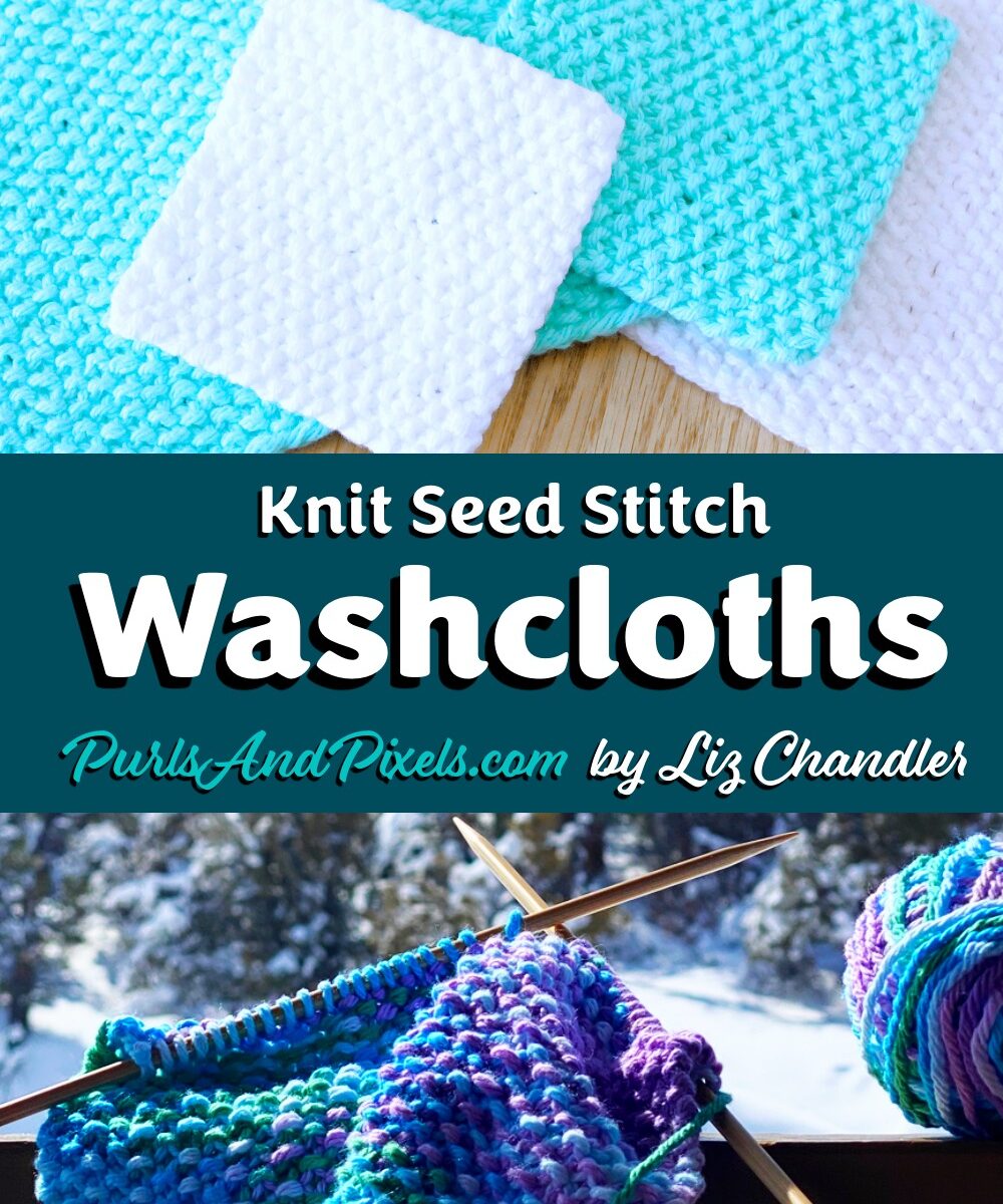 Seed Stitch Washcloth free knitting pattern using 100% cotton yarn, from Liz @PurlsAndPixels