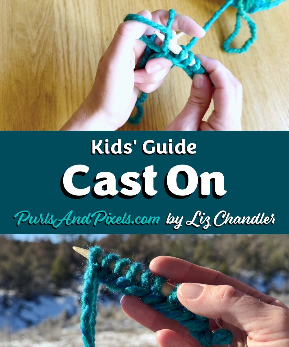 Knitting cast on held in hands on needle.