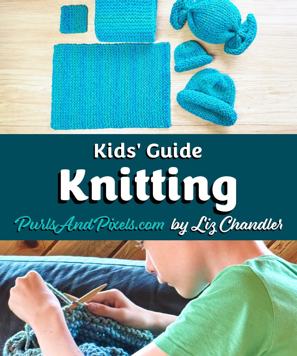 Kids can learn to knit from the Kids' Knitting Corner knitting guide at PurlsAndPixels with fast cozy projects by Liz Chandler.