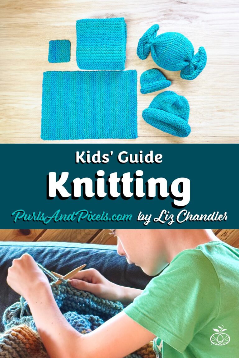 Kids can learn to knit from the Kids' Knitting Corner knitting guide at PurlsAndPixels with fast cozy projects by Liz Chandler.