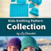 Five finished super-bulky knit projects from the Kids Knitting Pattern Collection, including a coaster, placemat, scarf, hat, and candy-shaped pillow.