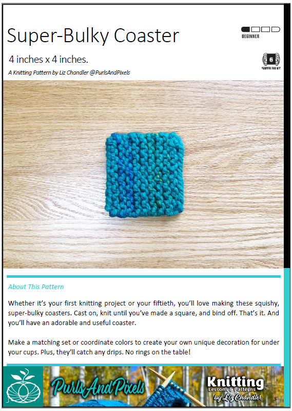 Cover of Super-Bulky Coaster knitting pattern PDF by Liz Chandler