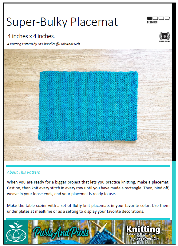 Super-Bulky Placemat Knitting Pattern PDF download cover page.