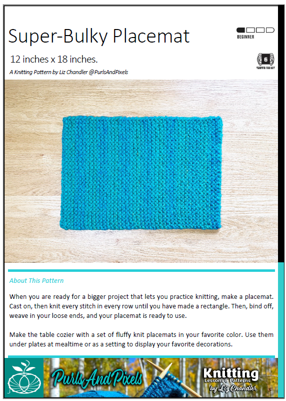 Super-Bulky Placemat Knitting Pattern PDF download cover page.
