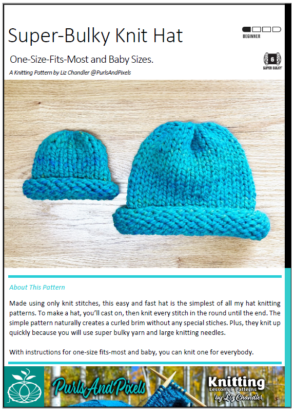 Cover of Super-Bulky Hat knitting pattern PDF by Liz Chandler
