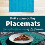 Completed Super-Bulky Placemat from the Free Knitting Pattern in Wool-Ease Thick and Quick Bluegrass a teal blue color.