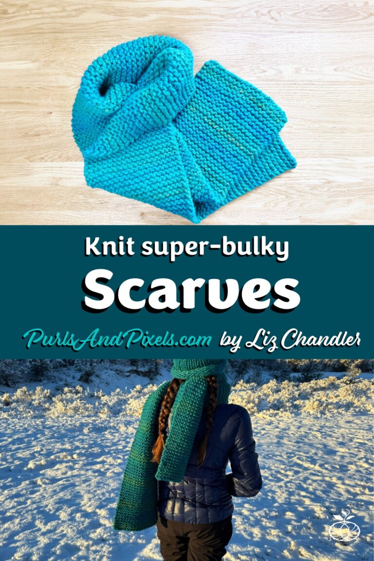 Completed Super-Bulky Scarf from the Free Knitting Pattern in Wool-Ease Thick and Quick Bluegrass a teal blue color.