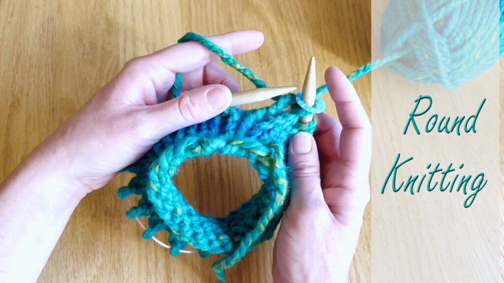 Joining knitting in the round to begin a seamless tube for a beginner knit hat.