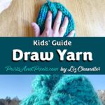 Lesson 9, Kids' Knitting Guide – drawing yarn through remaining stitches to close the top of a knitted hat.